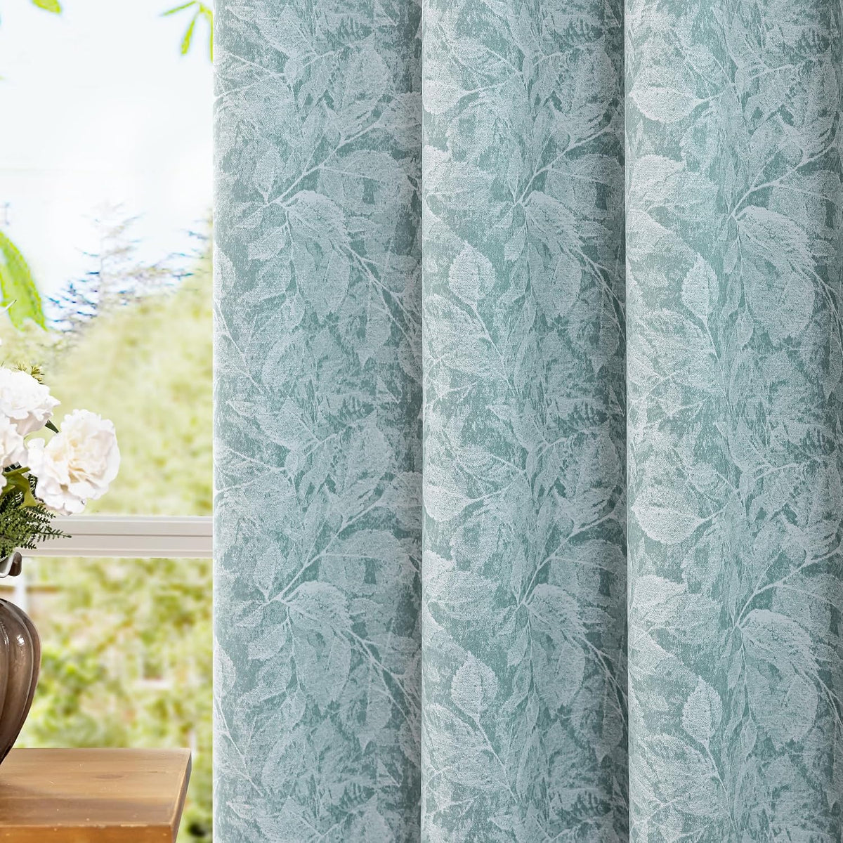 Cortinas opacas ChrisDowa Aqua de 63 pulgadas de largo, 2 paneles para dormitorio y sala de estar, con estampado floral, oscurecimiento de la habitación, aislamiento térmico, bloqueo de luz, ojales, 52 x 63 pulgadas.