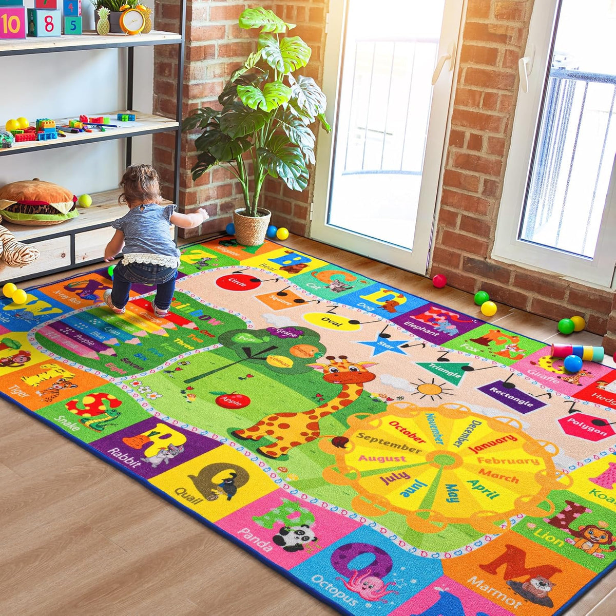 USADO-Alfombra Infantil B BENRON para Sala de Juegos y Habitacion | Tapete Educativo con Abecedario y Animales | Lavable, Antideslizante | 120x180 cm