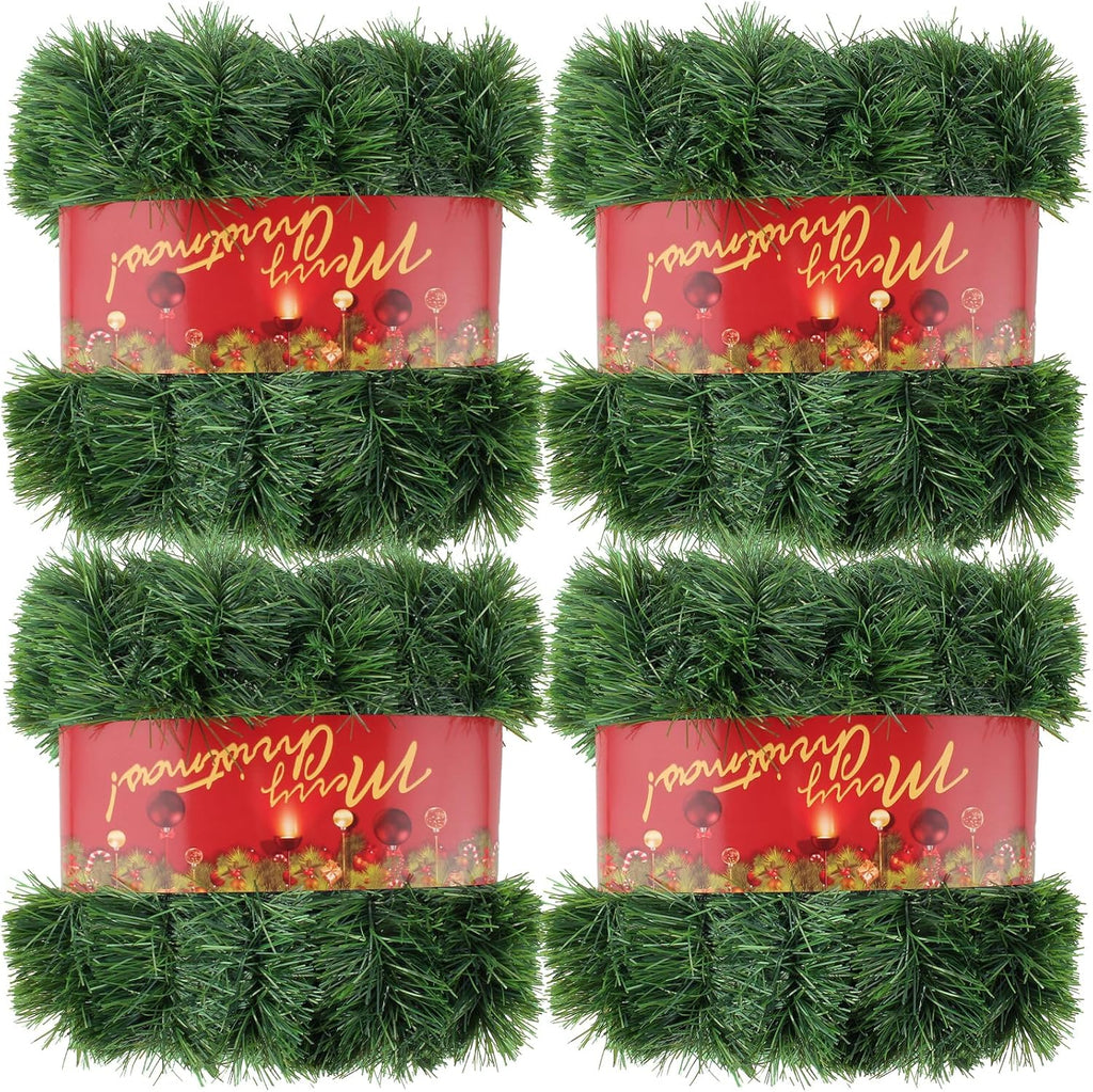 4Pcs Total 200 Ft Green Christmas Garland Decorations, Christmas Artificial Pine Greenery Garland Outdoor Indoor Decor, Soft PVC Xmas Garland for Stairs Railing Window Christmas Holiday Decor