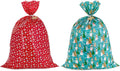 Hallmark Bolsas de Regalo Navideñas XL - Paquete de 2 Bolsas Extra Grandes de Plástico, Copos de Nieve Rojo y Muñecos de Nieve Rústicos