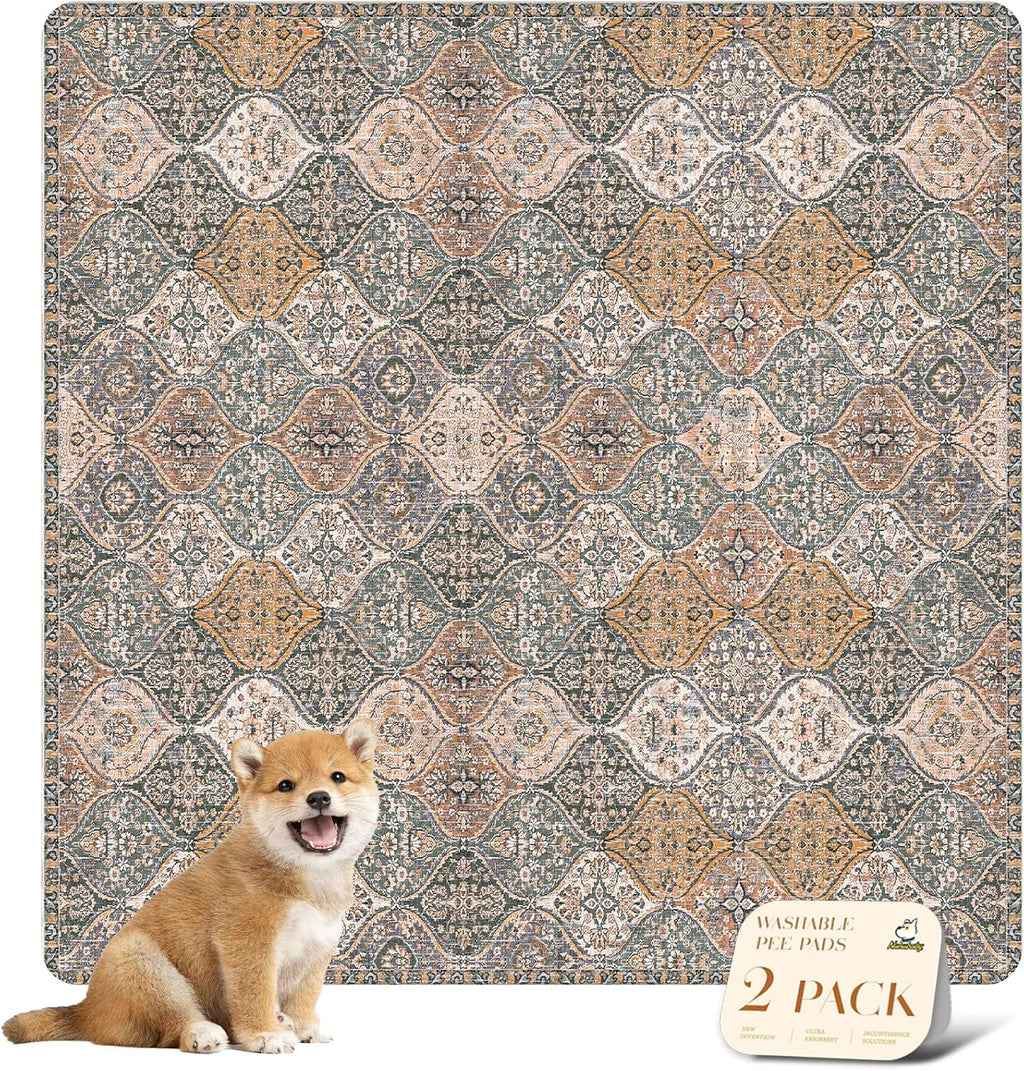 Almohadillas Lavables nunubaby para Perros | Antideslizantes y a Prueba de Fugas | Reutilizables para Jaulas y Pisos | Café/Multicolor, 36x36 Pulgadas