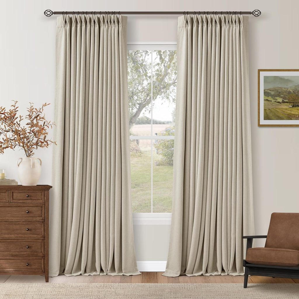 Cortinas Opacas TWODRAPES de 233 cm Pliegues Alfiler para Dormitorio Sala, Mezcla de Lino Beige Avena Opacidad 100% Cortinas para Puertas Corredizas, Modernas Cómodas Protección de Privacidad