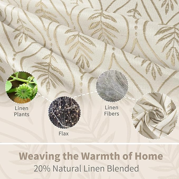 BGment - Cortinas de jacquard beige con hojas para sala de estar, patrón botánico de estilo campestre francés, cortinas de lino vintage boho semitransparentes de estilo cottage core, decorativas
