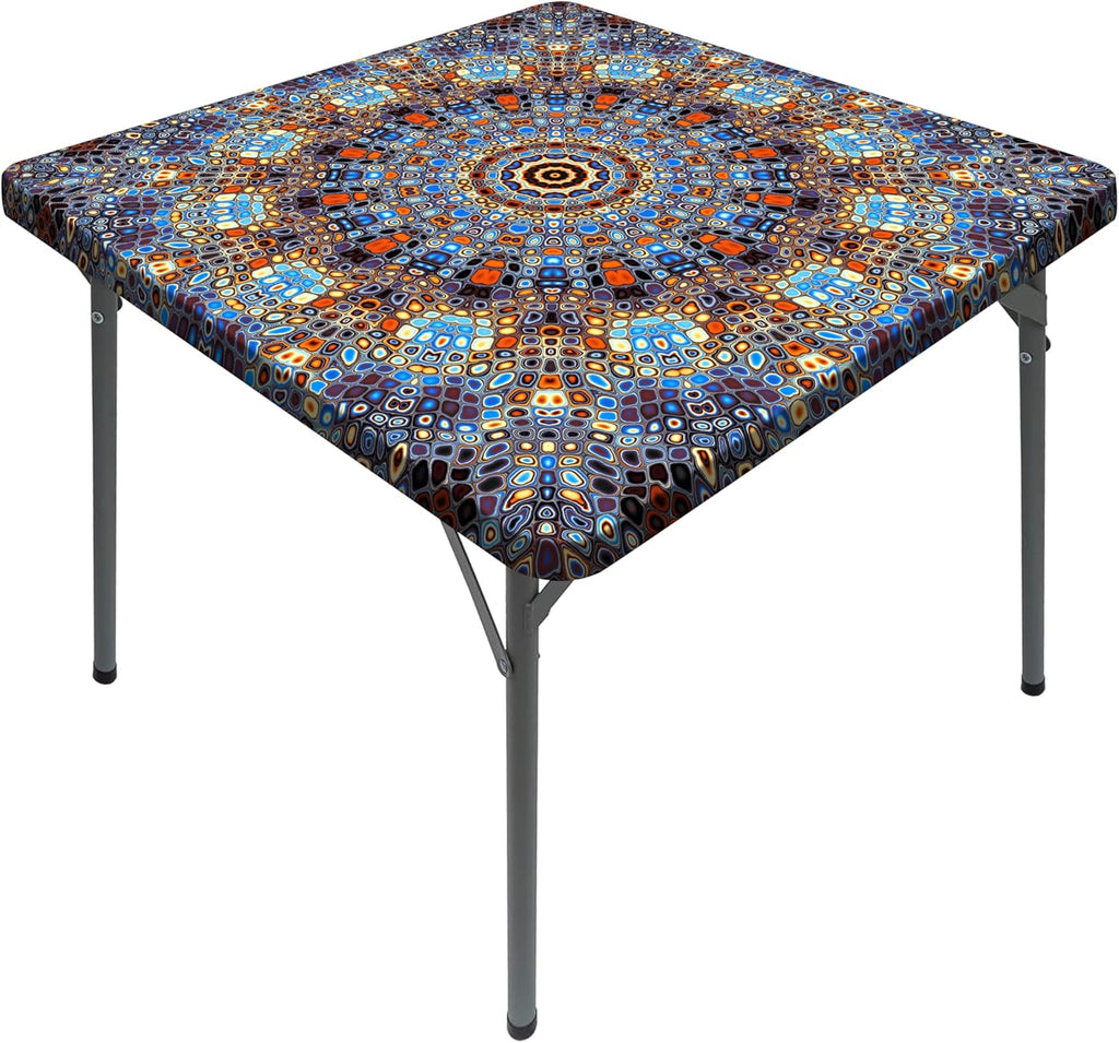 Mantel Cuadrado con Elastico Impermeable | Cubierta Ajustada para Mesa de Juego 86x86cm | Para Cocina y Patio, Azul