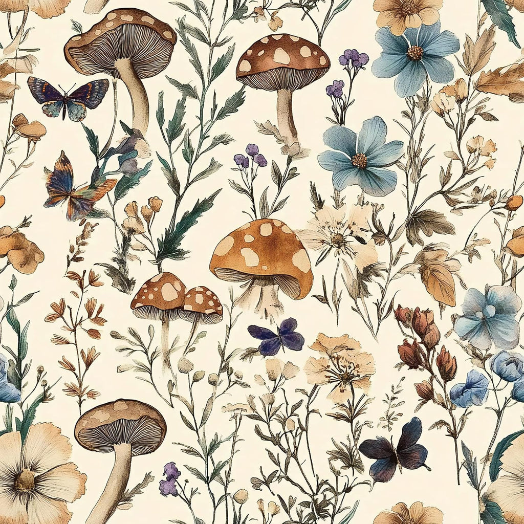 Papel Tapiz Adhesivo Removible Froluya — Diseño Hongos Bosque Boho Vintage 16.9" x 118.1", Baños y Gabinetes