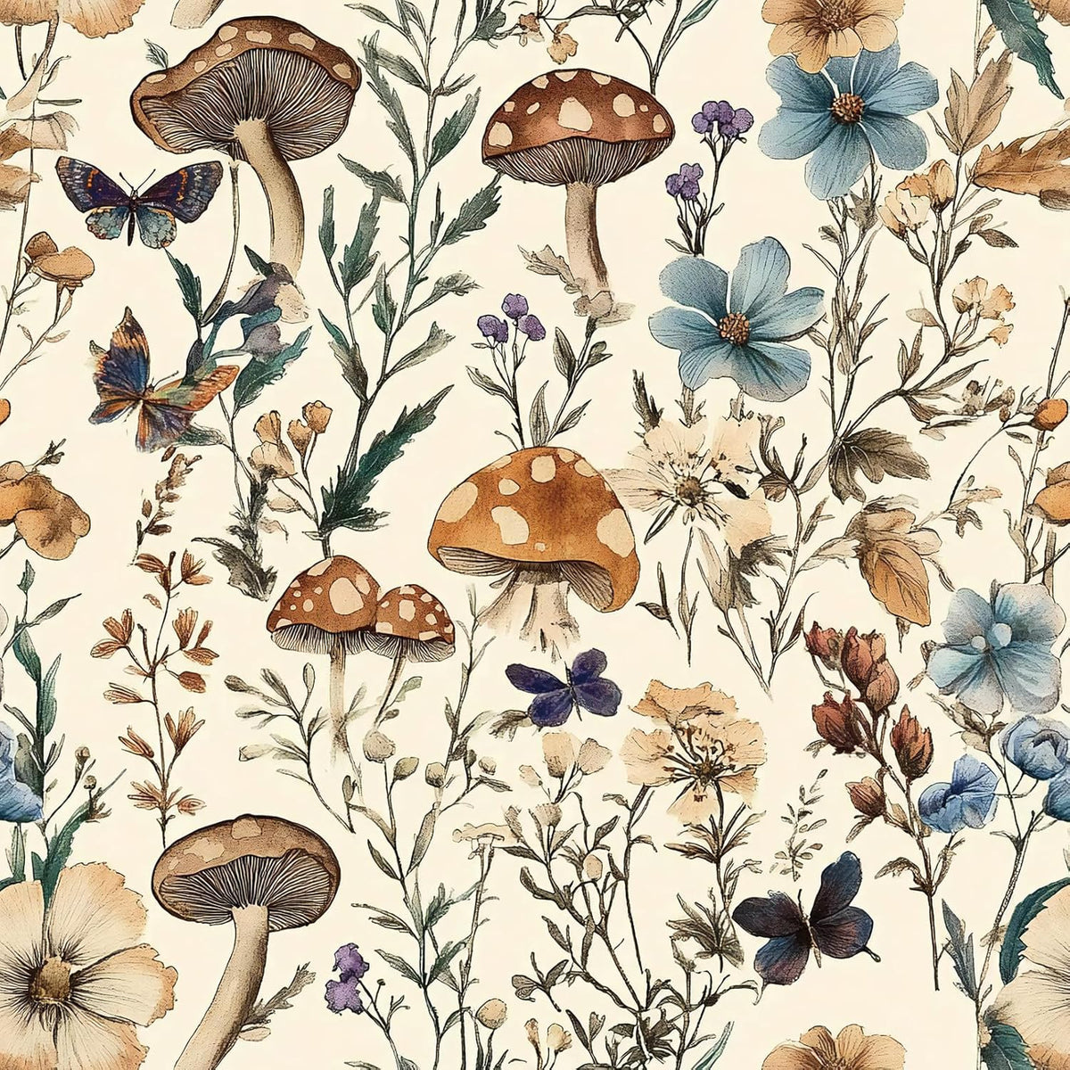 Papel Tapiz Adhesivo Removible Froluya — Diseño Hongos Bosque Boho Vintage 16.9" x 118.1", Baños y Gabinetes