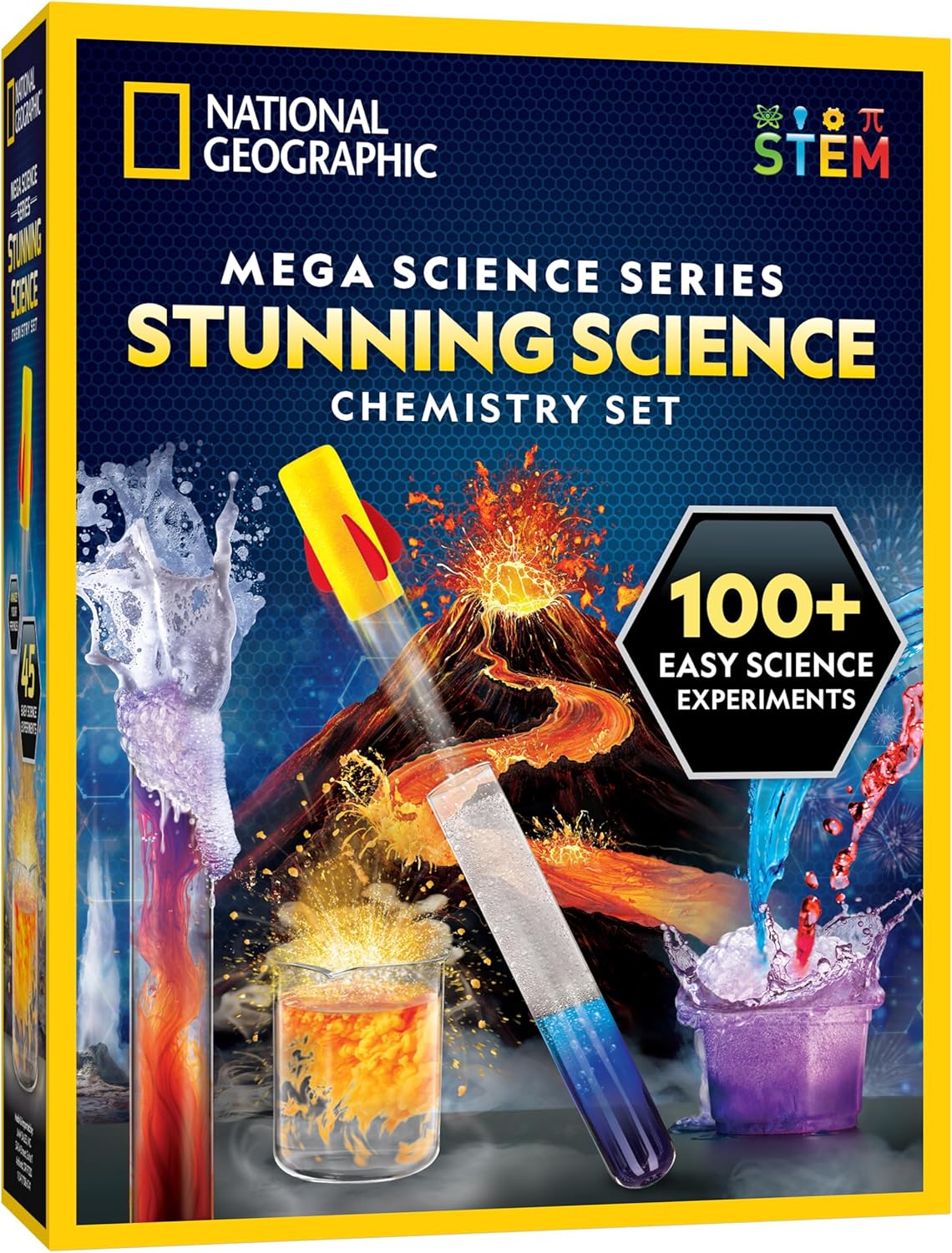 National Geographic Stunning Chemistry Set - Mega Science Kit with 45 Easy Experiments- Make a Volcano and Launch a Rocket, STEM Projects for Kids Ages 8-12, Science Toys ( Exclusive)
