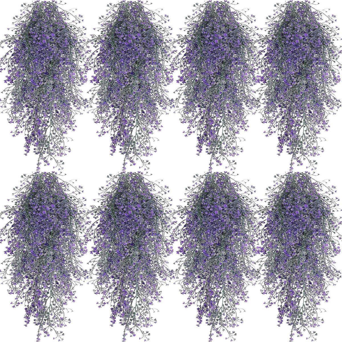 Set de 8 Plantas Colgantes Artificiales Janinka Color Morado – Enredaderas y Helechos Artificiales Sin Mantenimiento para Pared, Jardín y Bodas