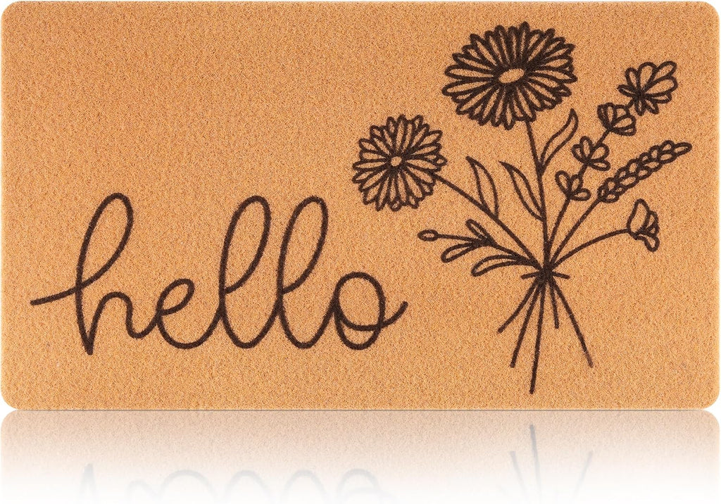 Fttoyoly Tapete Hello Spring para Puerta de Entrada, Alfombra de Bienvenida con Ramo de Flores Silvestres, Decoracion Floral para el Hogar, Marron ( SOLO CONTIENE UNA SOLA PIEZA COMO SE MUESTRA EN LA SEGUNDA IMAGEN