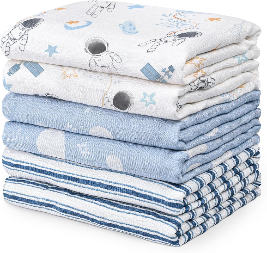GLLQUEN BABY Manta de recepción para niño, mantas de muselina de algodón para envolver bebés, mantas para recién nacidos, cuadrados transpirables y suaves, mantas finas para bebés, mantas de tela doblemente absorbentes para envolver bebés - Paquete de 6