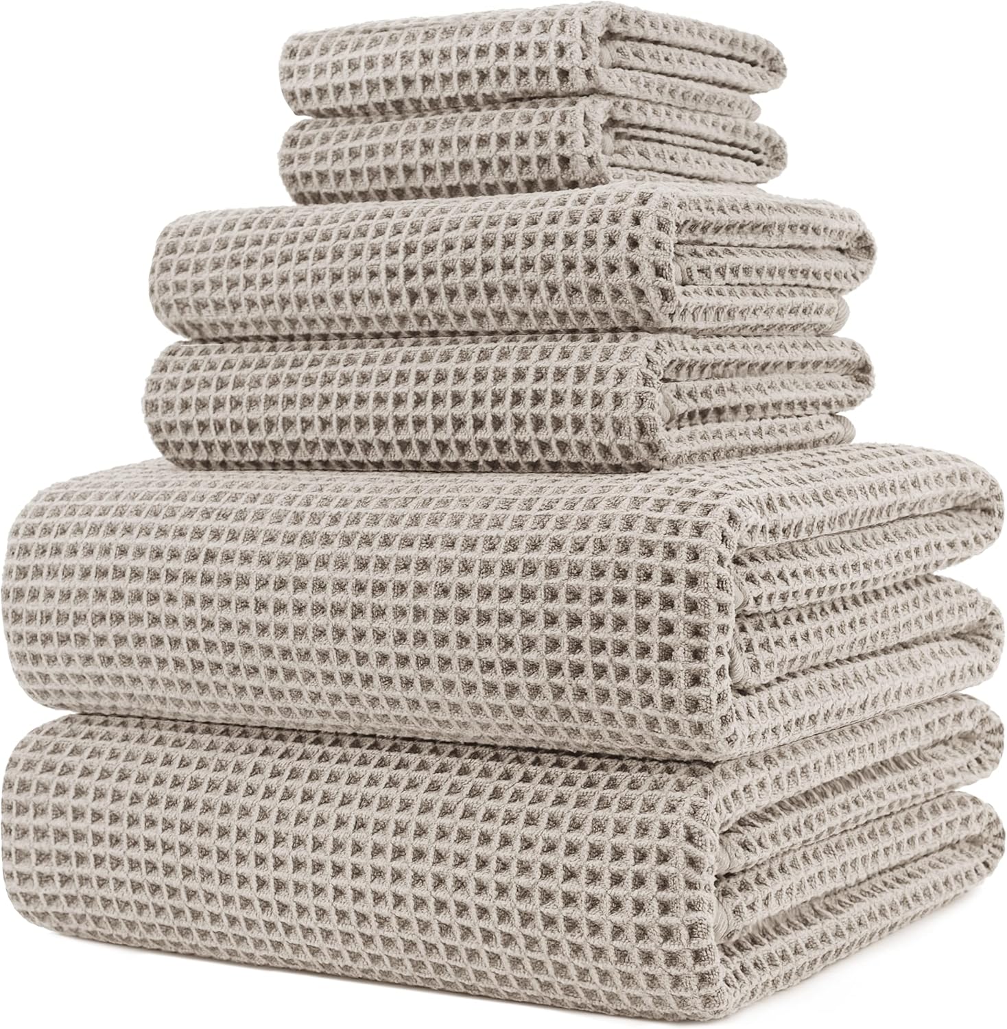 Juego de toallas de baño extragrandes POLYTE de microfibra de 430 g/m², de secado rápido y sin pelusa, 6 piezas (tejido gofrado) 