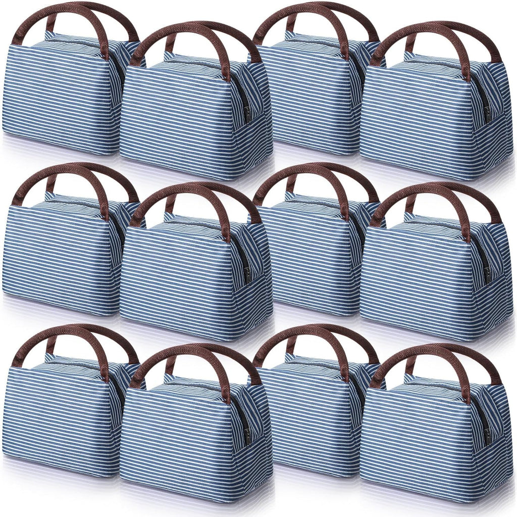 Nuogo 12 Pieces Insulated Lunch Bag Reusable Box Thermal Lunch Leakproof Tote Bag for Women Men Office Work Picnic Beach Fishing(Navy)