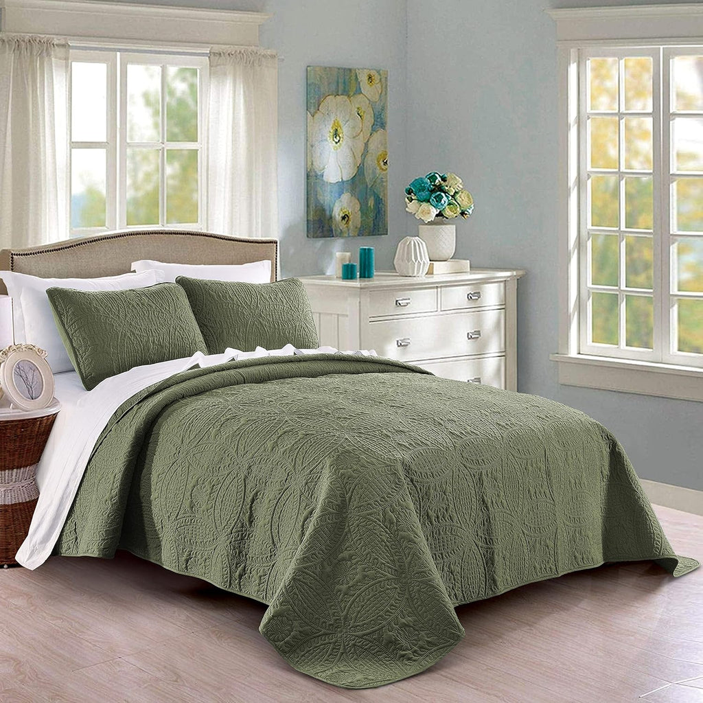 Juego de edredón Pure Bedding tamaño matrimonial/queen verde oliva - Colcha extragrande - Cubrecama ligero de microfibra suave para todas las estaciones - 3 piezas que incluye 1 edredón y 2 fundas de almohada, estampado geométrico