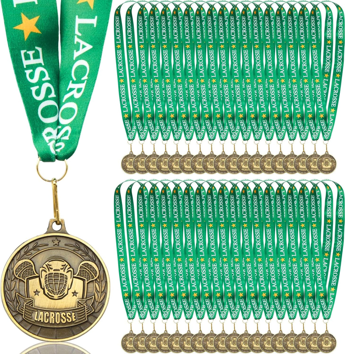 Loetere 36 piezas de medallas de premio de 2'' Trofeo divertido de premios deportivos con cuello de cabra Baloncesto Campo a través Pista de carreras Natación Cinta Premios para ganadores Regalo a granel para competiciones de equipo Recuerdos (Lacrosse)