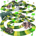 Juguetes de dinosaurio, crea una carrera de carretera mundial de dinosaurios, juego de pista flexible y 2 piezas de autos de dinosaurio geniales para niños de 3, 4, 5, 6 años y más, el mejor regalo