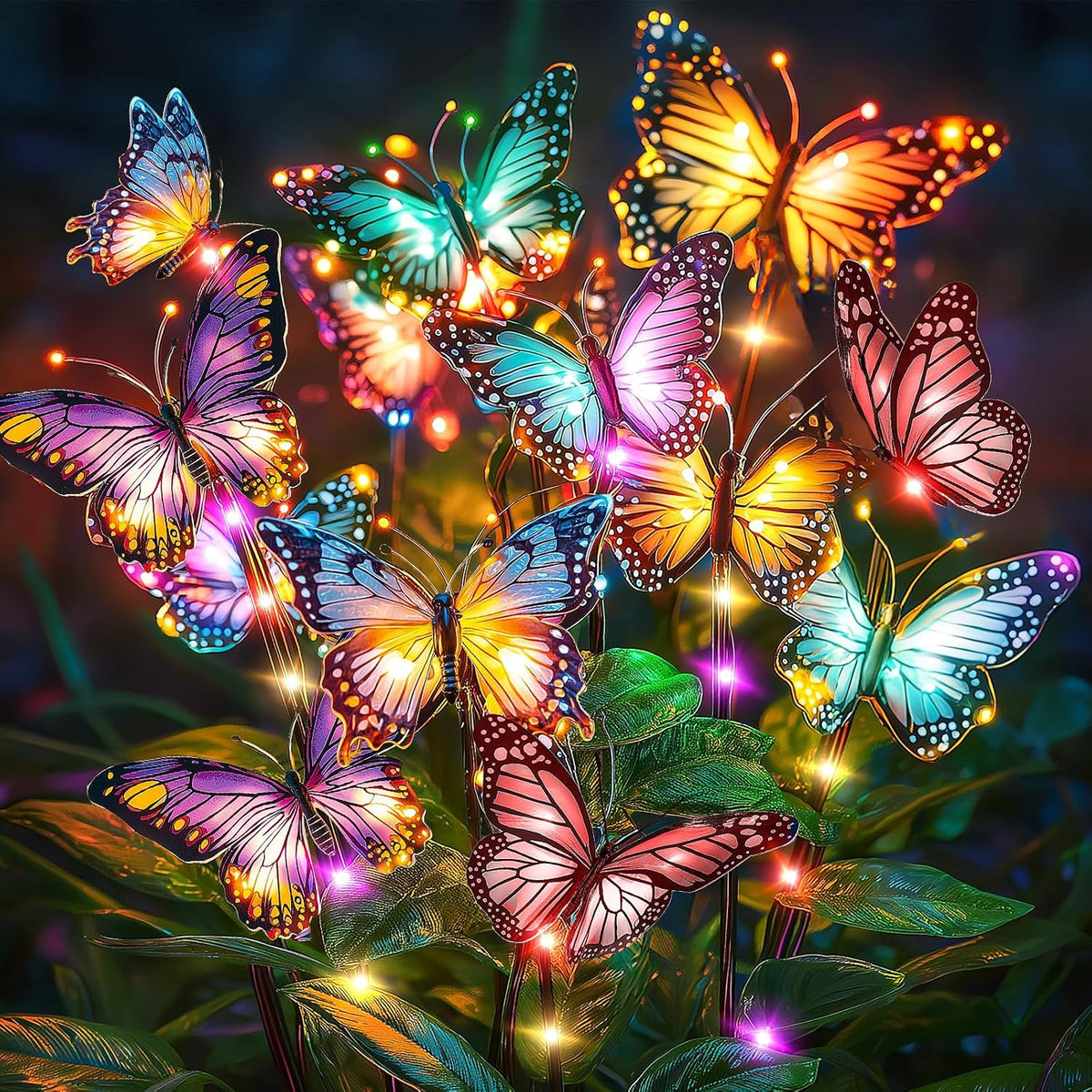 Luces Solares Jardín 2 Paquetes 34 Mariposas Seda 44 LEDs Multicolor Iluminación Mágica IP65 Impermeable Patio