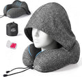 SkytraxComf® Almohada de viaje con capucha para privacidad en vuelos largos | Memory Foam | Airplane Sleep | Safety-Tested Materials | Extra Large Hood | Chin Support | Earplugs | Washable Cover