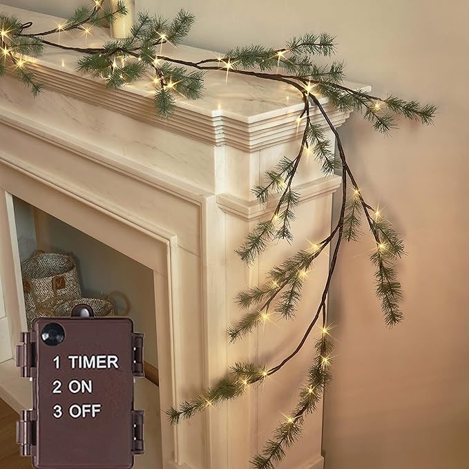 Guirnalda Navideña LITBLOOM 6FT con 48 Luces LED Blanco Cálido y Timer | Interior y Exterior