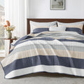Andency California King Quilt Set Yellow Blue, 3 Pieces Ultra Soft Lightweight Cal King Bedspreads & Coverlets Set, Patchwork Striped Quilted Bedding Sets for All Seasons (112"x104")