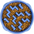 Comedero de Alimentación Lenta Outward Hound Fun Feeder Slo Bowl | Grande 4 Tazas | Antideslizante | Diseño Muescas | Perros Medianos y Grandes | Color Azul | 1 Unidad