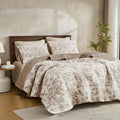 Maravilloso juego de edredón floral color topo tamaño queen, juego de ropa de cama reversible de algodón para cama queen, funda de cama ligera color topo de 3 piezas, colcha y cubrecama suave estampada para todas las estaciones.