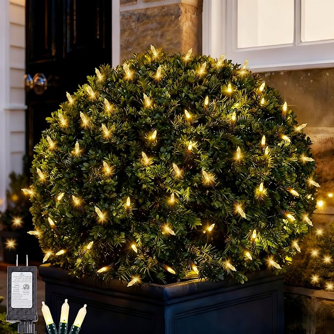 Luces de red de Navidad al aire libre de 120 LED, 6 pies x 5 pies, luces de decoración de Navidad, 8 modos, red de malla impermeable conectable para árboles de Navidad, arbustos, bodas, jardín
