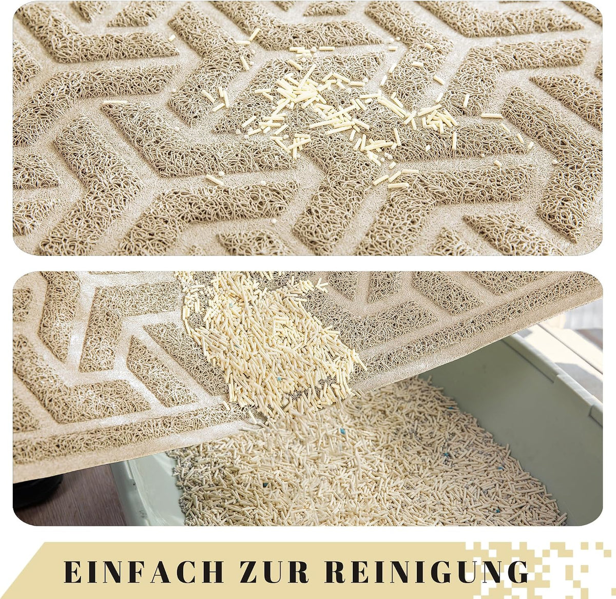 Alfombrilla para arena para gatos,antideslizante, impermeable, rejilla de control de dispersión, diseño fácil de limpiar (beige)