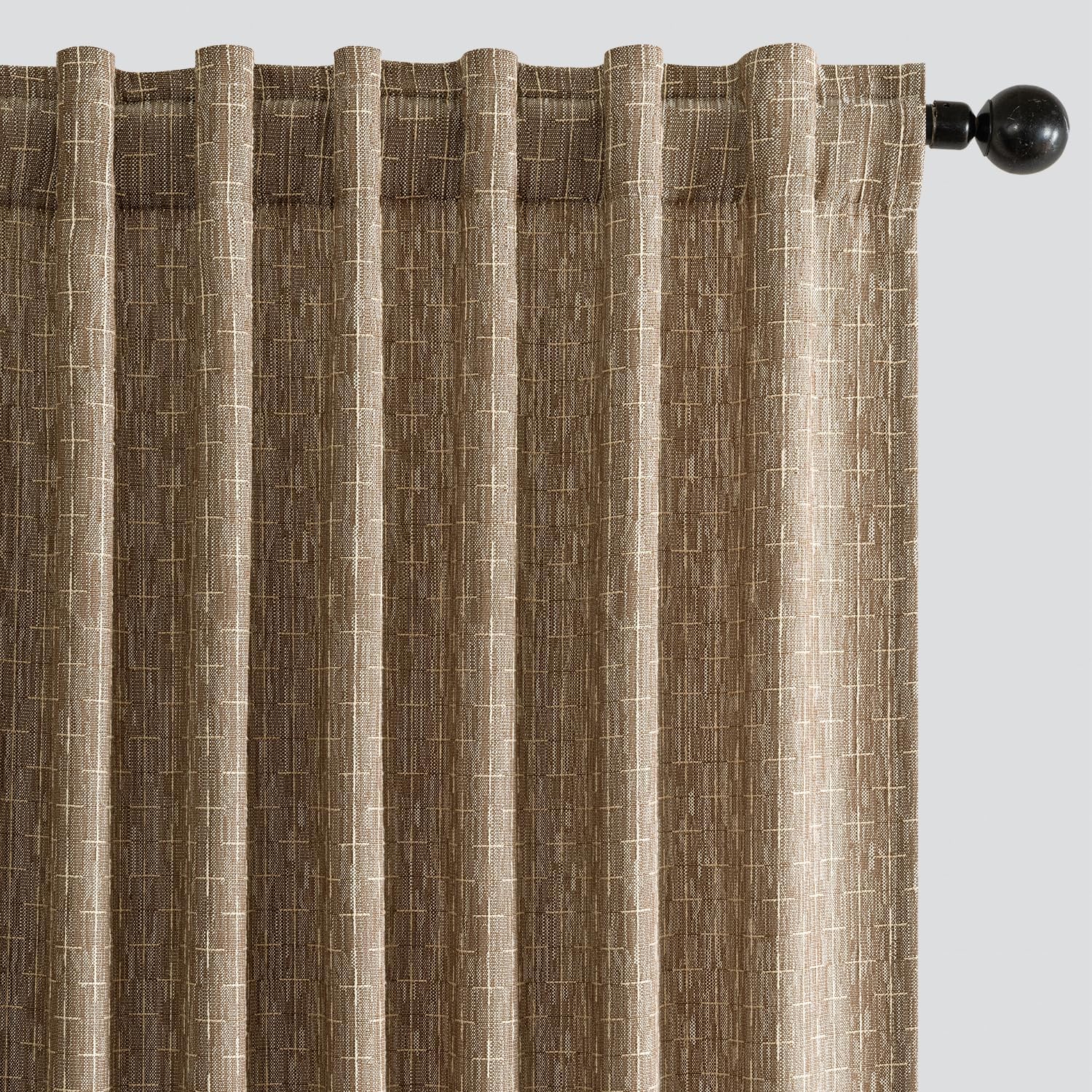 MIULEE Cortinas decorativas de lino con trabillas traseras y diseño geométrico para sala de estar, dormitorio, estilo rústico, tejido grueso, texturizado, con estampado de piso a techo, 2 paneles de 102 pulgadas de largo, color marrón 