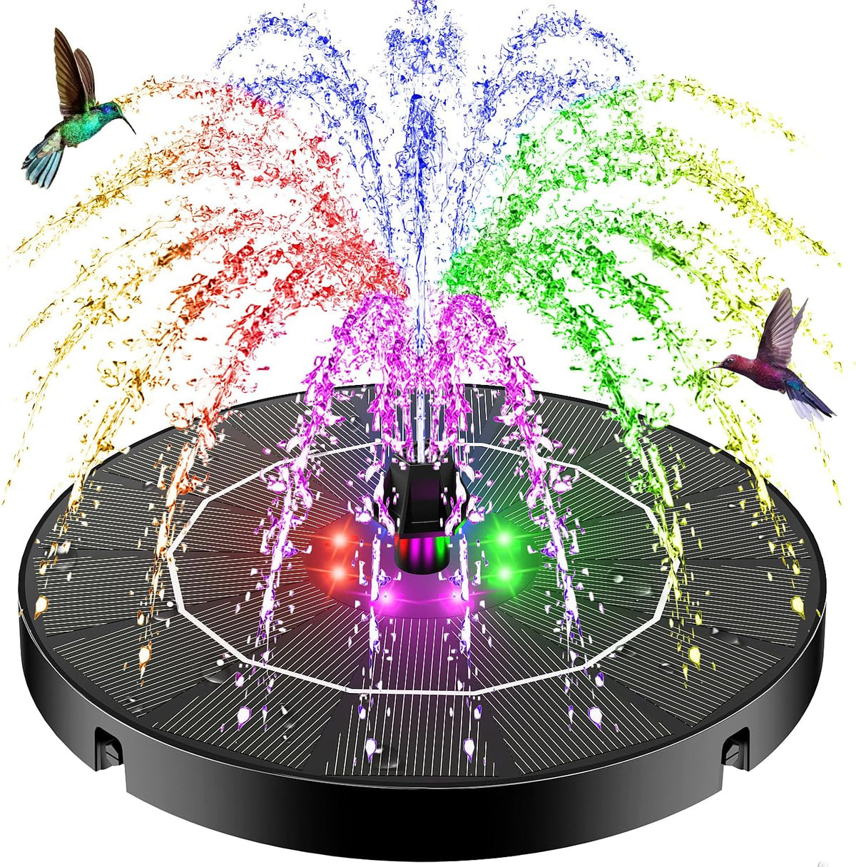 contiene 3 paquetes SZMP Fuente Solar de Agua, Modelo Mejorado 2026 de 3.5W para Bano de Aves, con Luces LEd , para Jardin, Estanque y Piscina