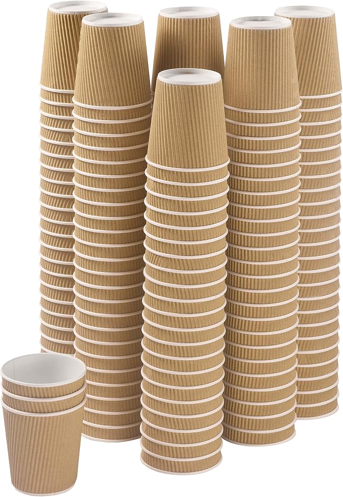Vasos de Papel Kraft NYHI 6oz Pack de 150 — 3 Capas Onduladas Aislantes, Desechables, Café y Bebidas Frías