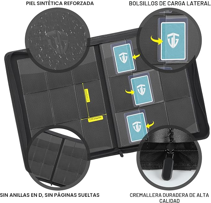 Álbum TCGUARD para Toploaders — 216 Toploaders, 9 Bolsillos, Compatible TCG y MTG, Negro