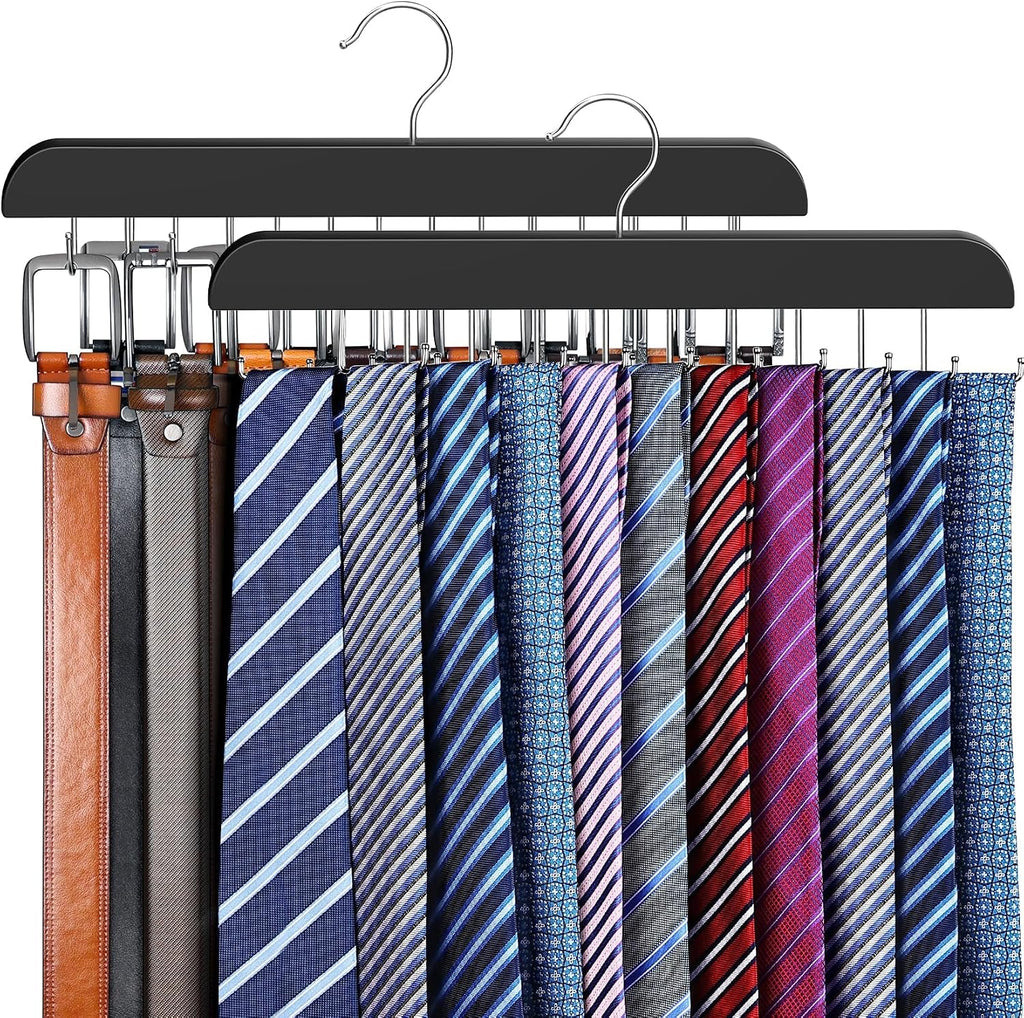 Paquete 2 Organizador Corbatas Cinturones 2 en 1, Capacidad 60 Corbatas 42 Cinturones, Madera Resistente para Armario