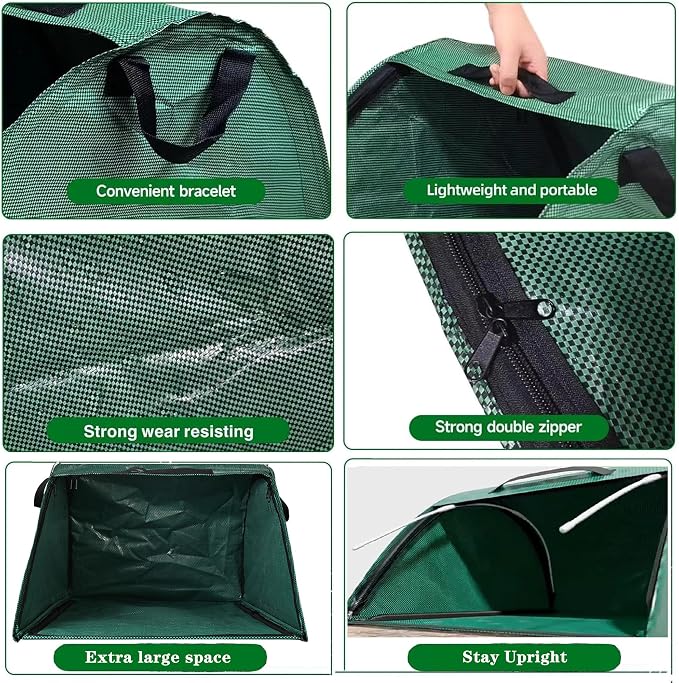 Recolector de hojas de hoja, bolsas de césped extra grandes, bolsas de hojas, bolsa de basura plegable para patio, herramientas pesadas para recoger hojas, cargador de hojas, bolsas de jardín