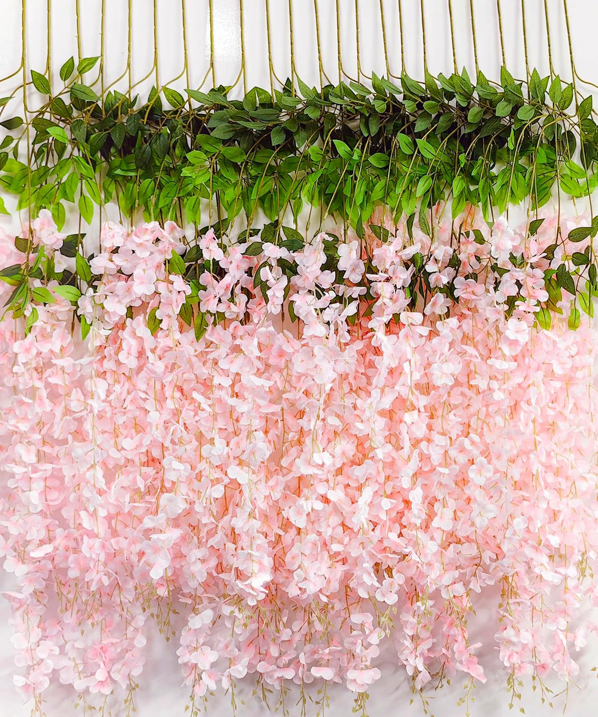 Guirnalda de Glicinia Colgante Rosa Claro – Paquete 24 Flores Artificiales de Seda en Ratán | Decoración Bodas, Hogar y Fiestas