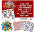 Regal Games - Set de juego Poker Keeno a granel - Incluye 36 tableros de doble cara, 600 fichas de puntuación, 1 baraja de cartas de póker estándar - 72 diseños de tablero únicos - Juego de cartas Casino Night - Compatible con Poker Keno