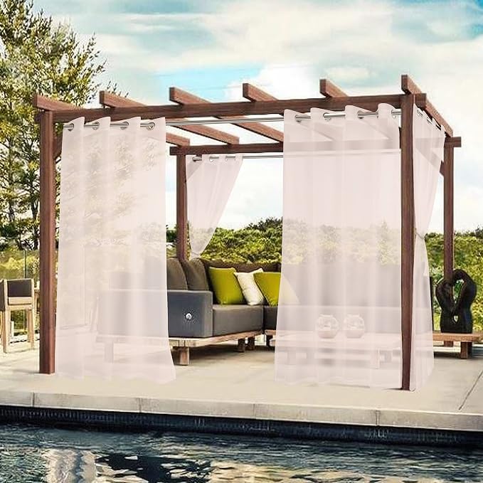 Bonzer Cortinas Traslúcidas Impermeables – Solo Vienen 2 Cortinas | Interior y Exterior, 54x84", Ojales