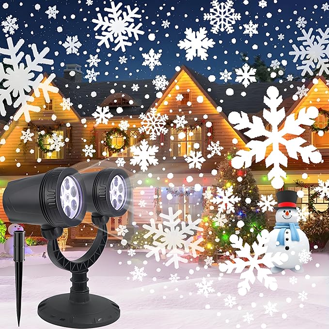 Lámpara proyector de copo de nieve de doble cabeza mejorada, luz de copo de nieve giratoria impermeable IP65, para decoración de Navidad en interiores y exteriores, día festivo, decoración
