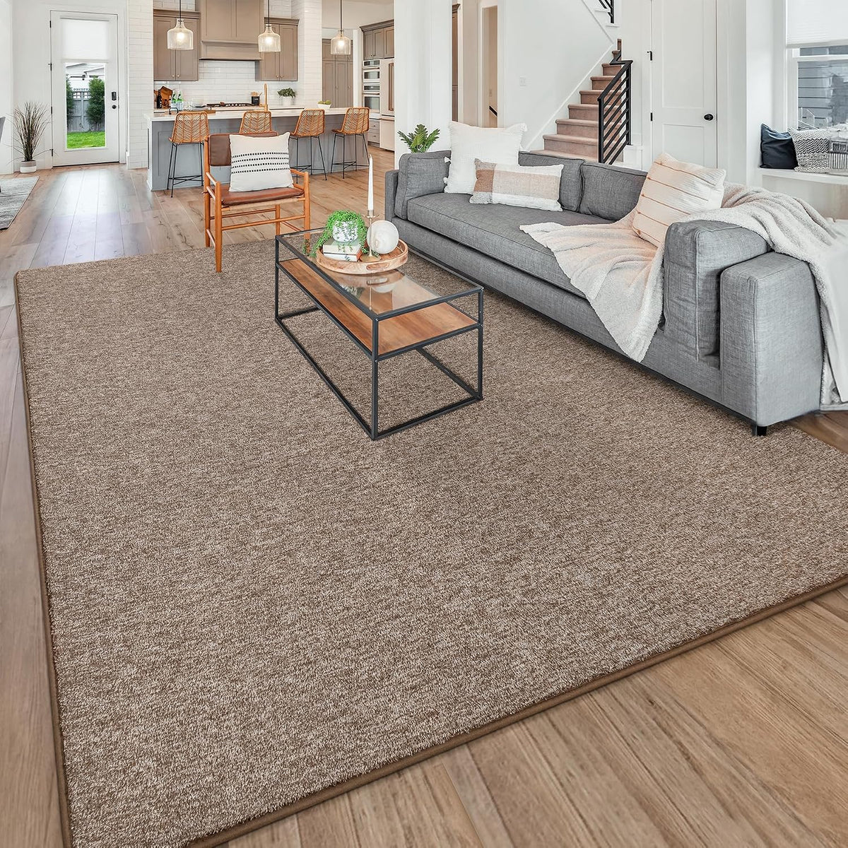 Alfombra Chicrug Memory Foam 3x5 Pies – Suave y de Pelo Bajo para Sala, Dormitorio, Entrada y Cuarto de Niños, Marrón y Blanco