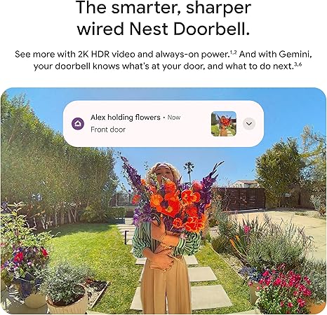 Google Nest Doorbell (Con cable, 3ª generación) - Video 2K y Gemini, Vista en vivo, Visión nocturna, Audio de 2 vías - Funciona con Google Home - Modelo 2025 - Hazel