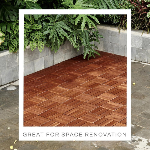10 piezas de baldosas premium para terraza, baldosas entrelazadas para terraza, suelo de madera para patio exterior impermeable, tarima de madera de acacia para todo tipo de clima para balcón, uso interior y exterior (marrón oscuro, juntas cuadradas)