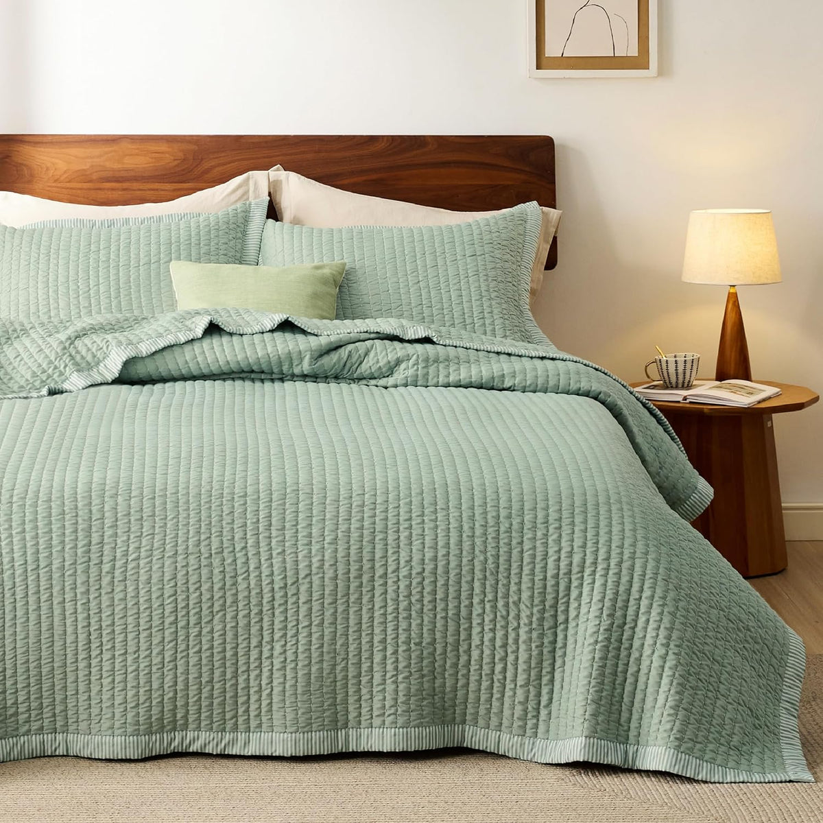 Edredones verdes Bedsure tamaño Queen - Juego de ropa de cama Queen con edredón, cubrecama ligero de pana con estampado, juego de 3 piezas con cubrecama de 90"x96" y 2 fundas de almohada, microfibra suave para todas las estaciones