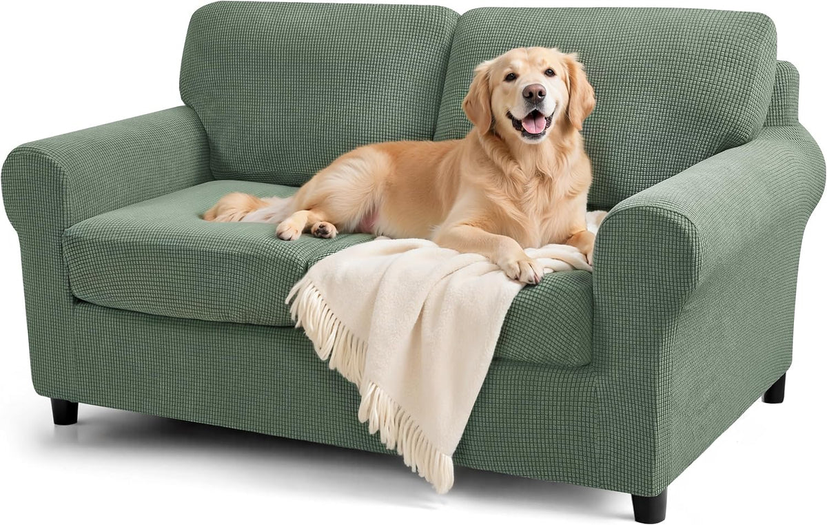 SUBRTEX Juego de 3 fundas elásticas para sofá, fundas para cojines de respaldo, juego de protectores de muebles para sofás, sillones y sillas de gran tamaño (pequeño, verde oliva)