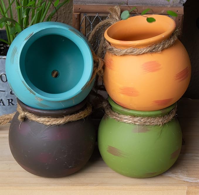 4 macetas colgantes para suculentas de 4.0 pulgadas, macetas de cerámica colgantes para colgar en la pared o en el techo, maceta de cerámica colgante azul, verde, naranja y marrón
