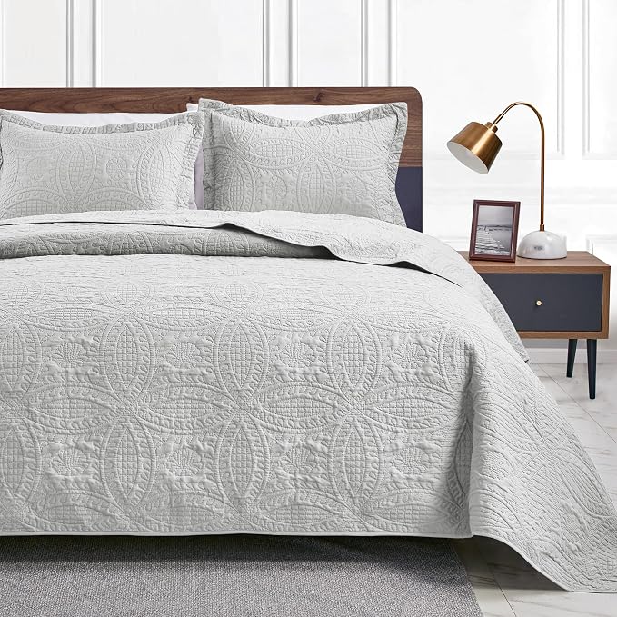Love's cabin Juego de ropa de cama de tamaño California King, cubrecama gris claro, edredón ligero de verano Cal King