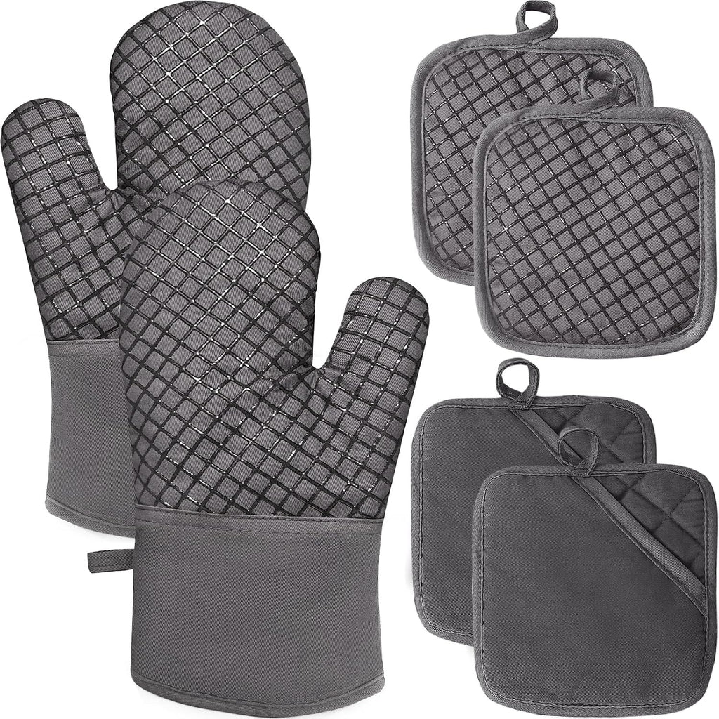 Guantes y Agarraderas de Cocina Resistentes al Calor 500°F | Set de 4 | Silicona Antideslizante