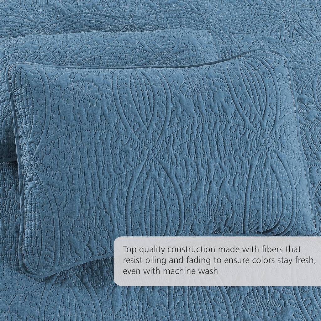Quilt Colcha King Size Azul Ceniza — Solo Quilt, SIN Fundas de Almohada, Microfibra Suave Patrón Geométrico