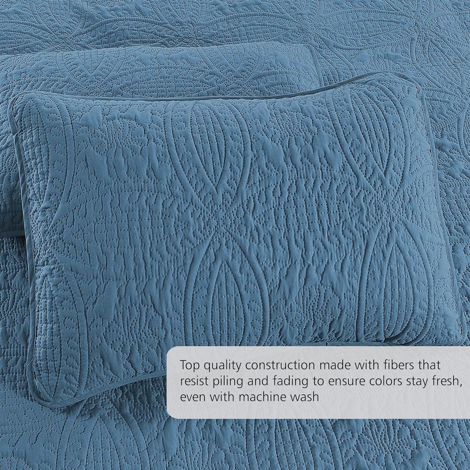 Quilt Colcha King Size Azul Ceniza — Solo Quilt, SIN Fundas de Almohada, Microfibra Suave Patrón Geométrico