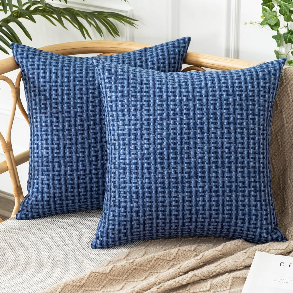 UGASA Fundas de Cojin para Exterior Impermeables | Set 2 Piezas 46x46 cm | Textura Tejida Resistente al Agua para Patio y Jardin (Azul Marino)