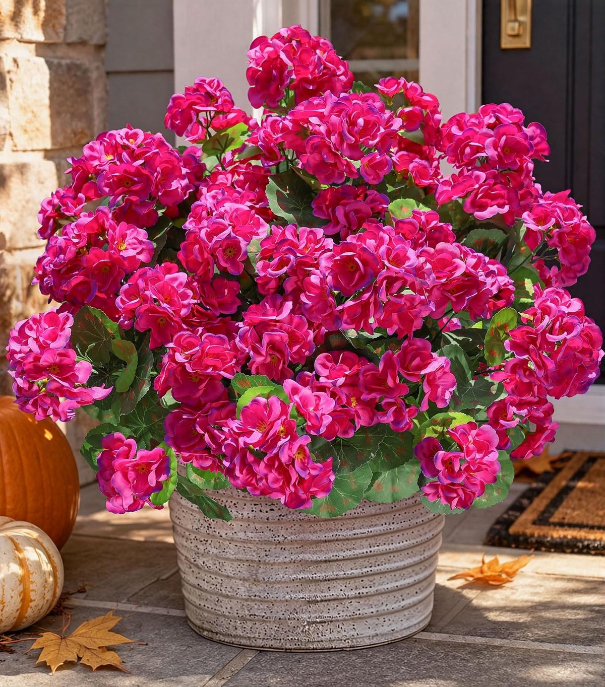 Geranios artificiales, flores falsas para decoración de exteriores, 6 manojos de geranios de seda resistentes a los rayos UV, aspecto real, plantas artificiales para macetas exteriores, puerta principal, jardín, patio, balcón, hogar, fucsia