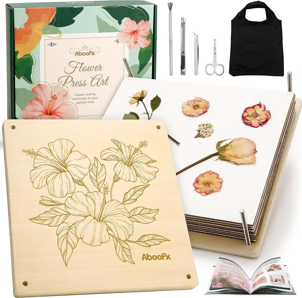 Kit de prensado de flores Aboofx, kits de manualidades de 28 x 28 cm, kit de prensado de flores de madera de 10 capas para manualidades, prensa de flores y plantas para manualidades de primavera, kits de conservación para marcos de marcapáginas